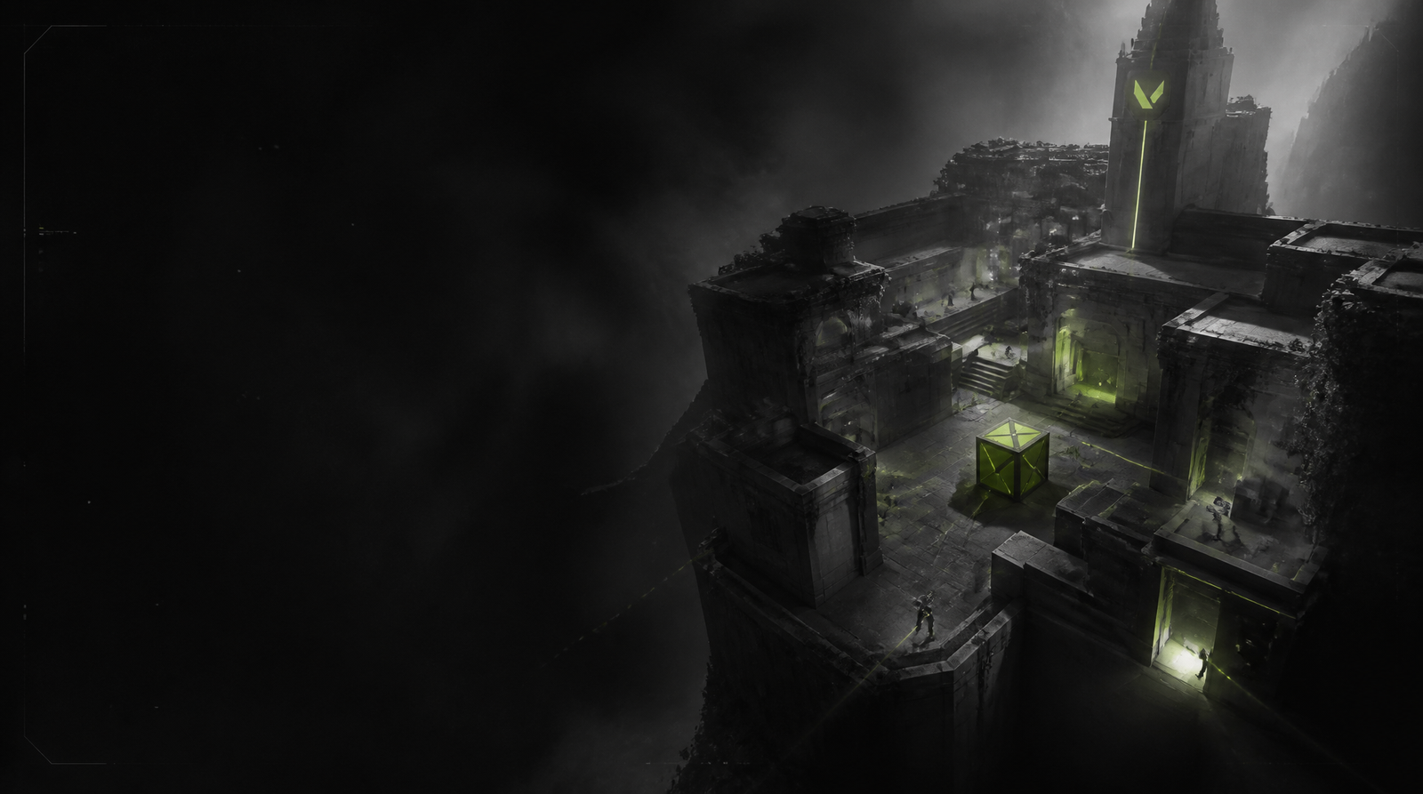 Valorant temple Spike site under volt-green light